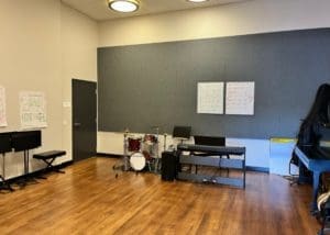 music room with drum set