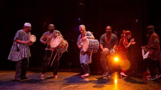 Kekeli Drummers Four west African Drummers and two dancers, back-lit